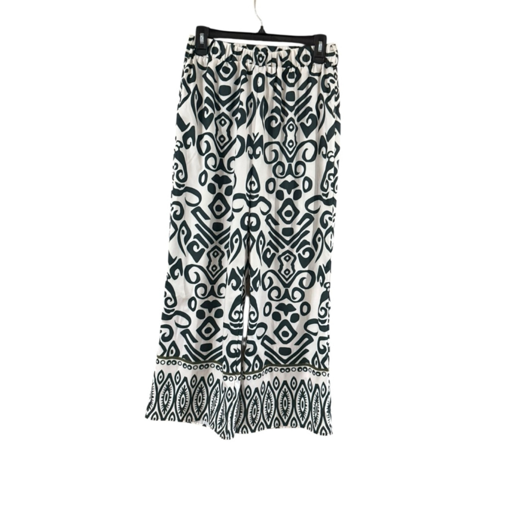 Women's Unbranded Wide Leg Pants L White Green Geometric Print - Picture 2 of 9